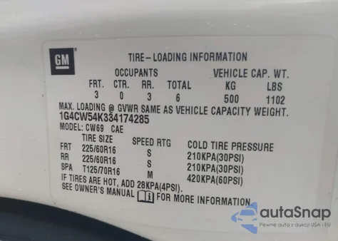 2003 Buick Park Avenue z USA, uszkodzony, nr VIN 1G4CW54K334174285